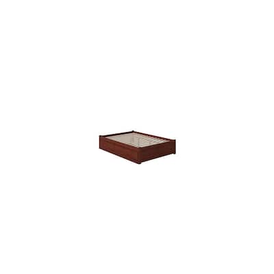 Walnut Platform Bed with Trundle - Twin XL Hardwood Frame - Mattress Ready Slat Kit - Minimalist Design