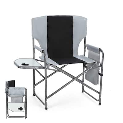Aluminum Foldable Director Chair with Side Table & Storage Pocket, Lightweight Camping Chair with Sturdy Armrests for Camping