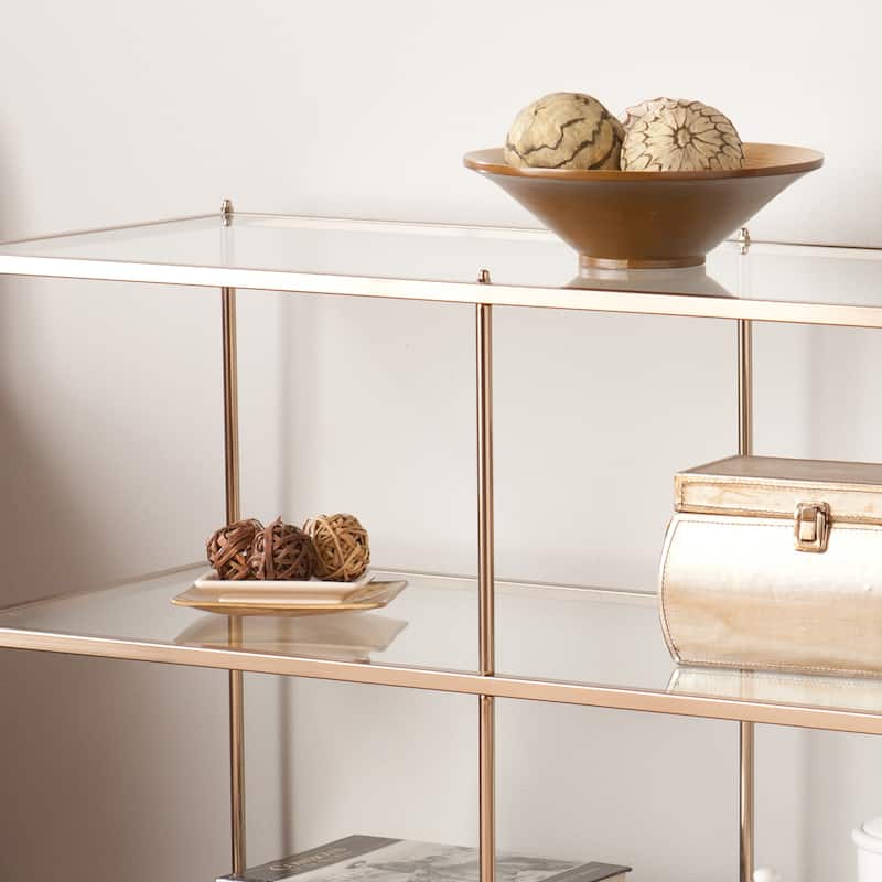 SEI Furniture Grant Modern Metal Console Table with Glass Top and Shelves