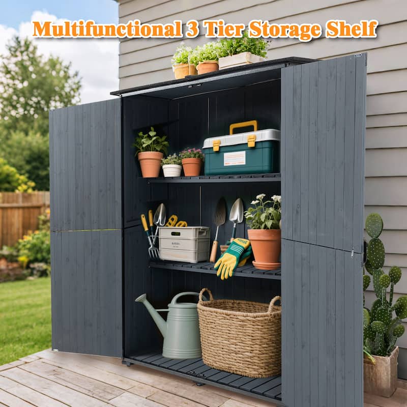 Outdoor Storage Cabinet 55.1"L X 29.1"W X 68.9"H, Garden Shed Tool Shed with Metal Frame Structure for Backyard Garden
