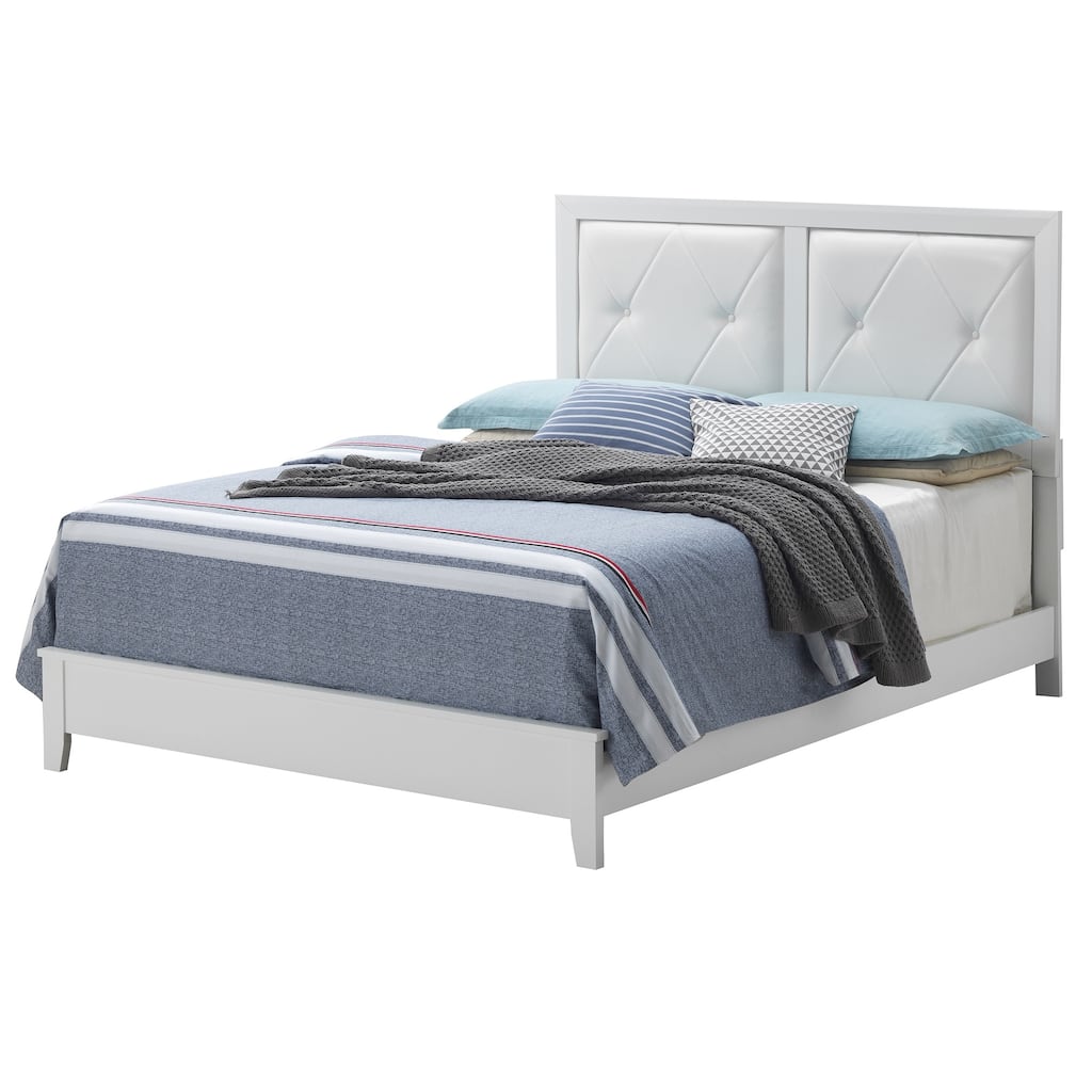 Upholstered Tufted Faux Leather Full Panel Bed - 80" - White