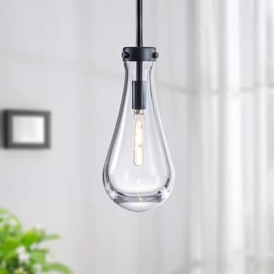Starsky 1-Light Teardrop Modern Clear Raindrop Glass Pendant