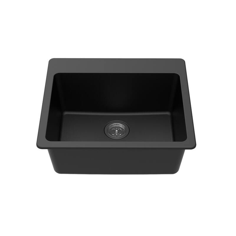 Winpro Granite Quartz 25 x 22" x 9-1/2 Single Bowl Dual Mount Sink - Black