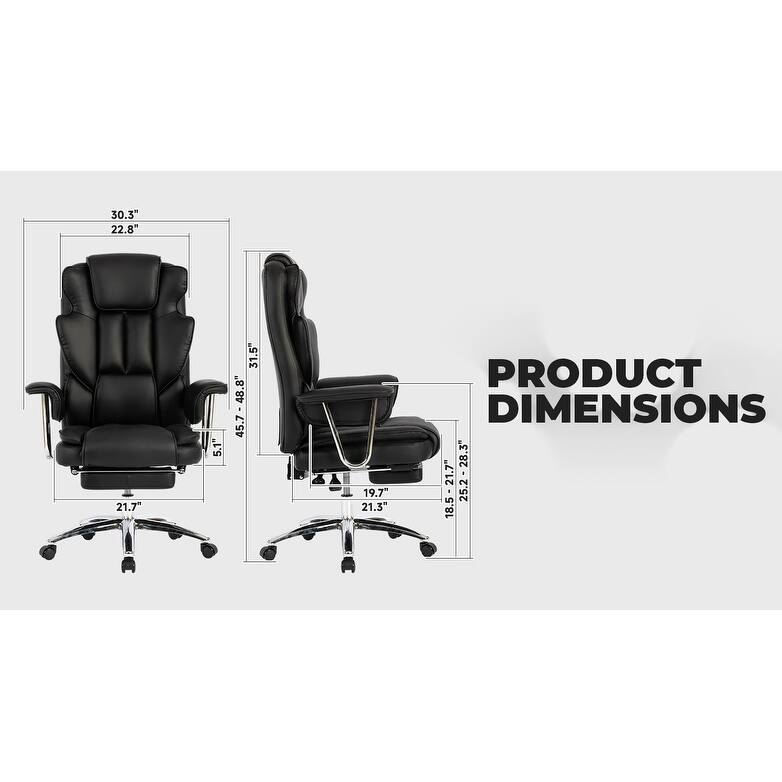 Ergonomic Big and Tall Office Chair with Footrest, Bonded PU Leather, 360° Swivel, High Back, for Home or Office