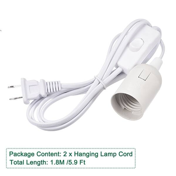 US Plug Hanging Lamp Cord 1.8M Length White with Switch Socket Hooks