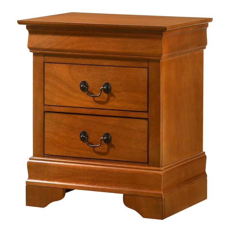 Oak Nightstand with Two Drawers, 24x21x16 Sturdy Classic Bedside Storage Table with Warm Finish and Timeless Appeal
