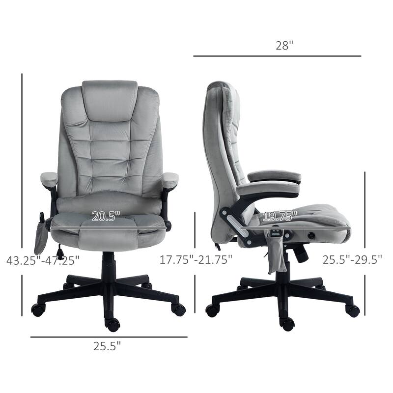 Height Adjustable Massage Office Chair with Lumbar Heating and 6 Vibration Points Swivel Wheels - 25.5"W x 28"D x 43.25"-47.25"H