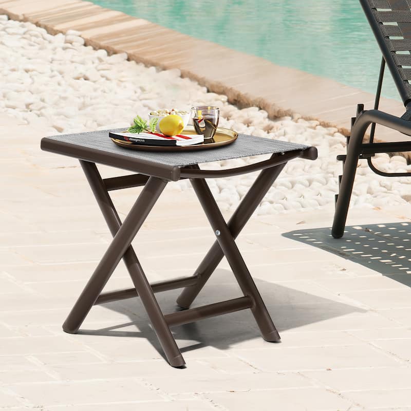 Outdoor Patio Folding Side Table Ottoman Camping End Table Plant Stand - 14.8in W x 17.1in L x 16.3in H