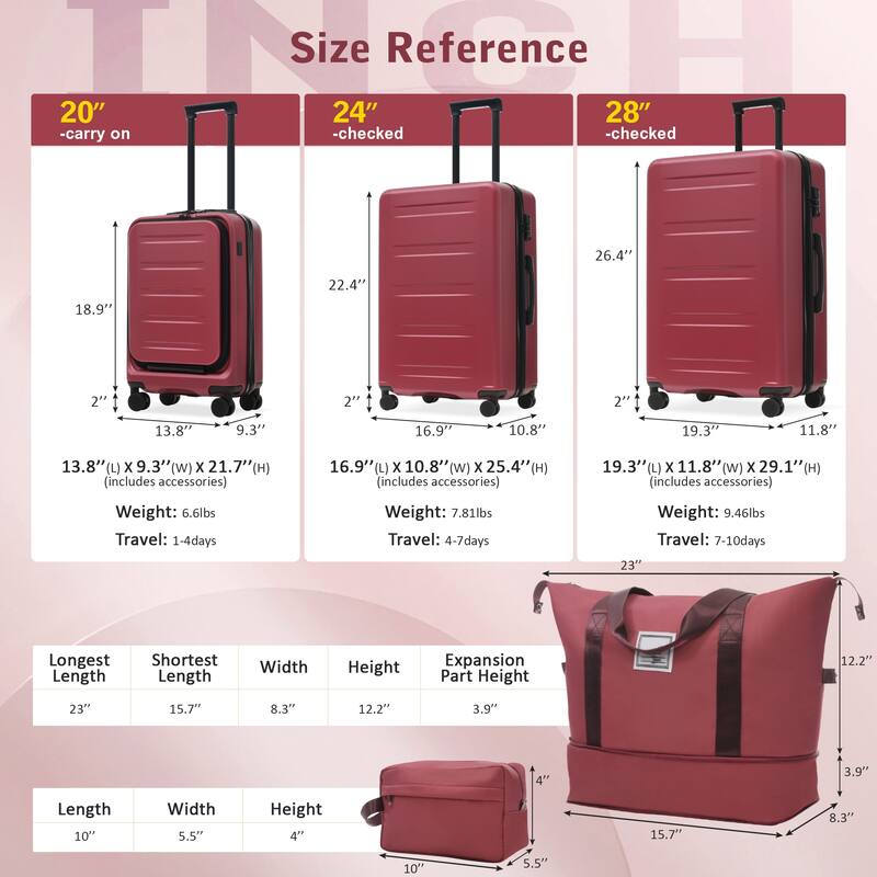 Luggage Sets 5 Piece with Front Opening, Hardside Expandable Carry On Suitcase Set with Double Spinner Wheel, with USB Port
