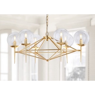 SAFAVIEH Lighting Greyor 34-Inch LED Metal 6-Light Chandelier, Gold - 34" x 34" x 12-84"