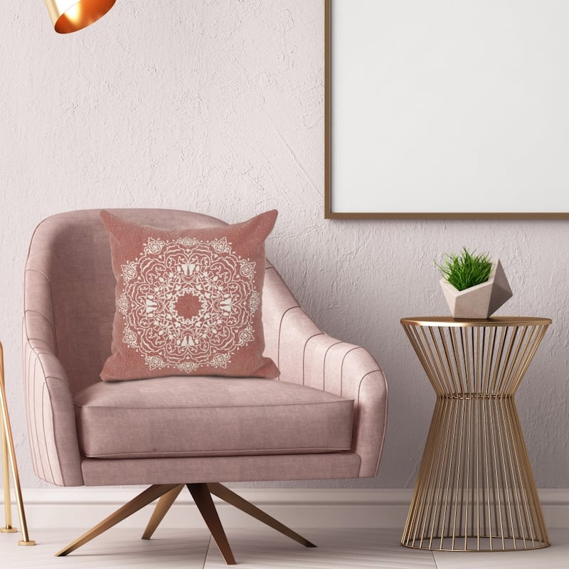 HomeRoots 20" X 20" Dusty Rose And White 100% Cotton Geometric Zippered Pillow