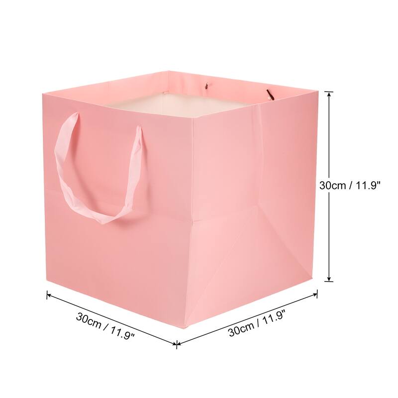 30x30x30cm Paper Bag with Handle, 5 Pack Bouquet Packaging Bag, Pink