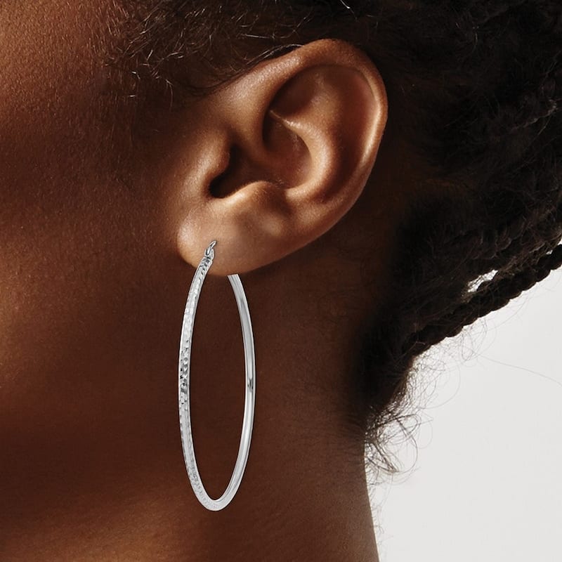 Curata 14k White Gold Diamond Cut 46x2mm Round Tube Hoop Earrings