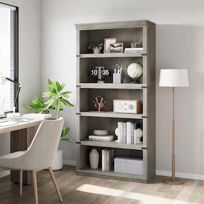5 Tier Farmhouse Bookcase, 67.4" Tall Book Shelf with Storage, Wooden Bookshelves 5 Shelf