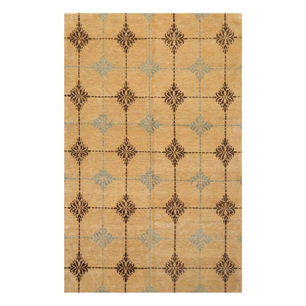 slide 2 of 8, Hand Knotted Tibetan Tan New Zealand Wool Oriental Area Rug (6x9) - 5' 10'' x 9' 2''