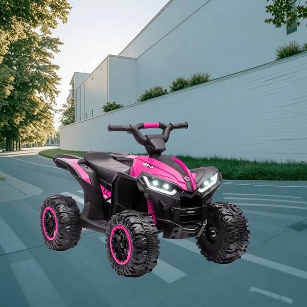 slide 2 of 11, Electric 12V Kids ATV Quad with AUX Port, Headlights, Sound Effects and Wear-Resistant Wheels, Ride-On Car for Toddlers Pink