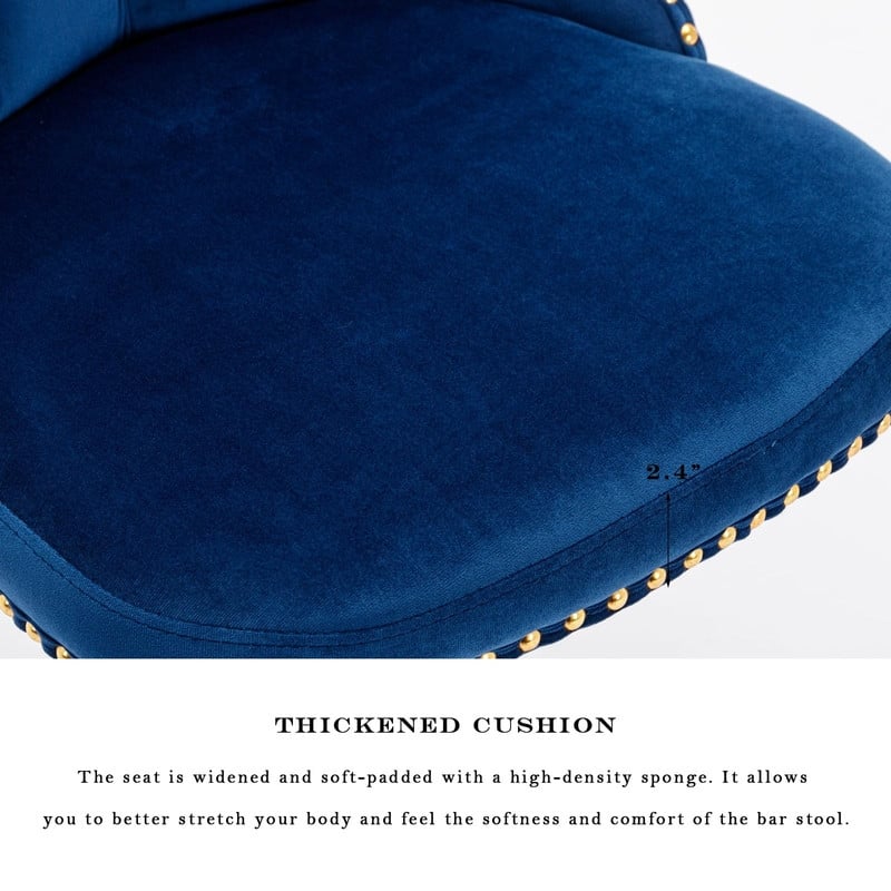 Velvet Upholstered Nailheads Tufted Swivel Bar Stools (Set of 4)