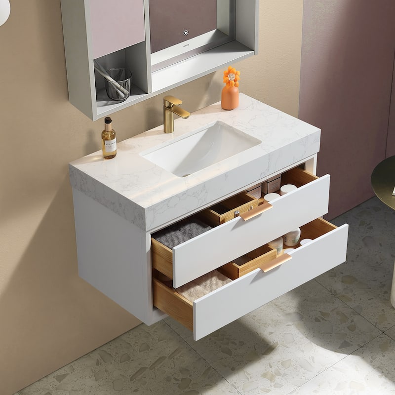 Modern LED 36''/48''/60'' White / Green Bathroom Vanity with Undermount Single / Double Sink - 36''+ 1 Sink - White