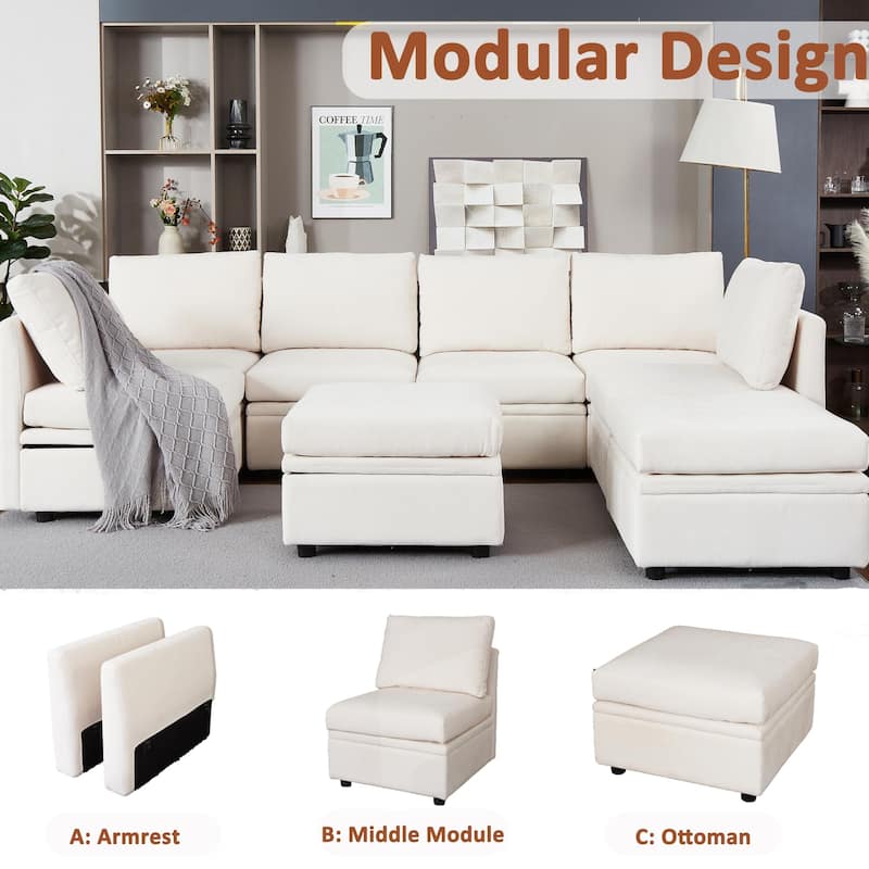9 Seater Modular Sectional Sofa Couch with Underseat Storage - Beige 9 sets