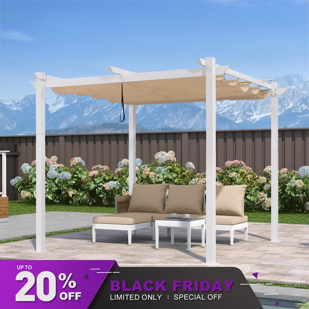 PURPLE LEAF Gazebo Outdoor Retractable White Heavy-Duty Aluminum Pergola with Extra Top Roof