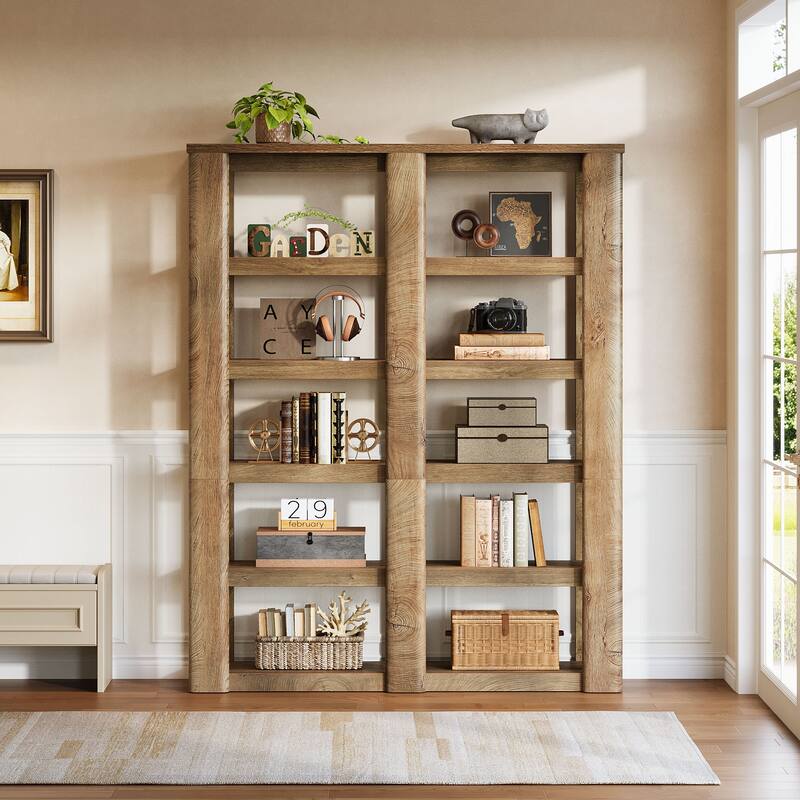 6-Tier Tall Bookshelf, 55-Inch Wide Farmhouse Bookcase Shelving Unit