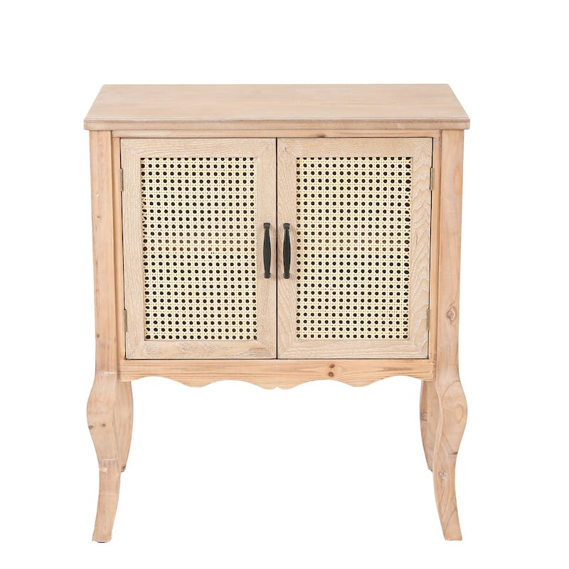 Natural Wood Finish Accent Two-Door Cabinet - 32.63" H x 27.5" W x 14.94" D