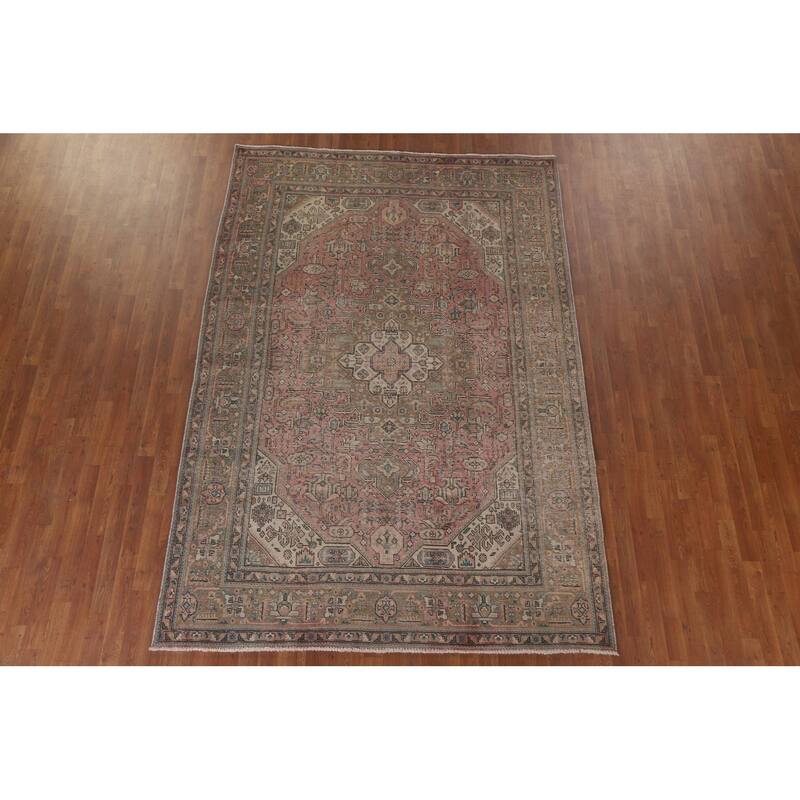 Hand Knotted Oriental 100% Wool Carpet Traditional Medallion Pink Tabriz Area Rug - 9' 9'' X 6' 8''