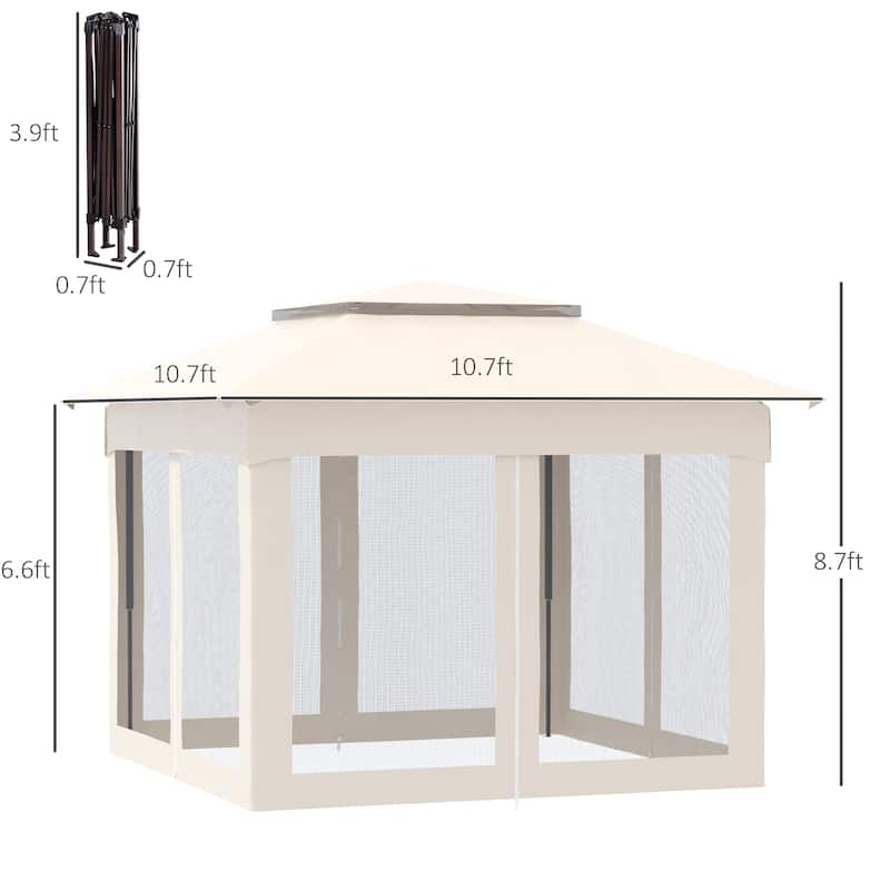 Outsunny 11' x 11' Pop Up Gazebo Canopy with 2-Tier Soft Top, and Removable Zipper Netting, Event Tent with Storage Bag
