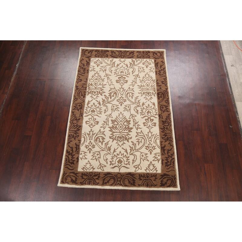 Floral Oriental Foyer Area Rug Wool Hand-tufted Traditional Carpet - 5'0" x 8'0"