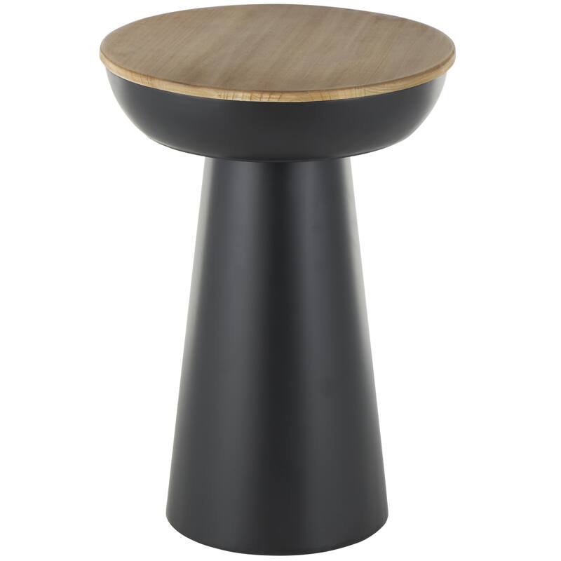 Metal Handmade Pedestal Accent Table with Brown Wood Tabletop - Black - Roche River Decor - Black