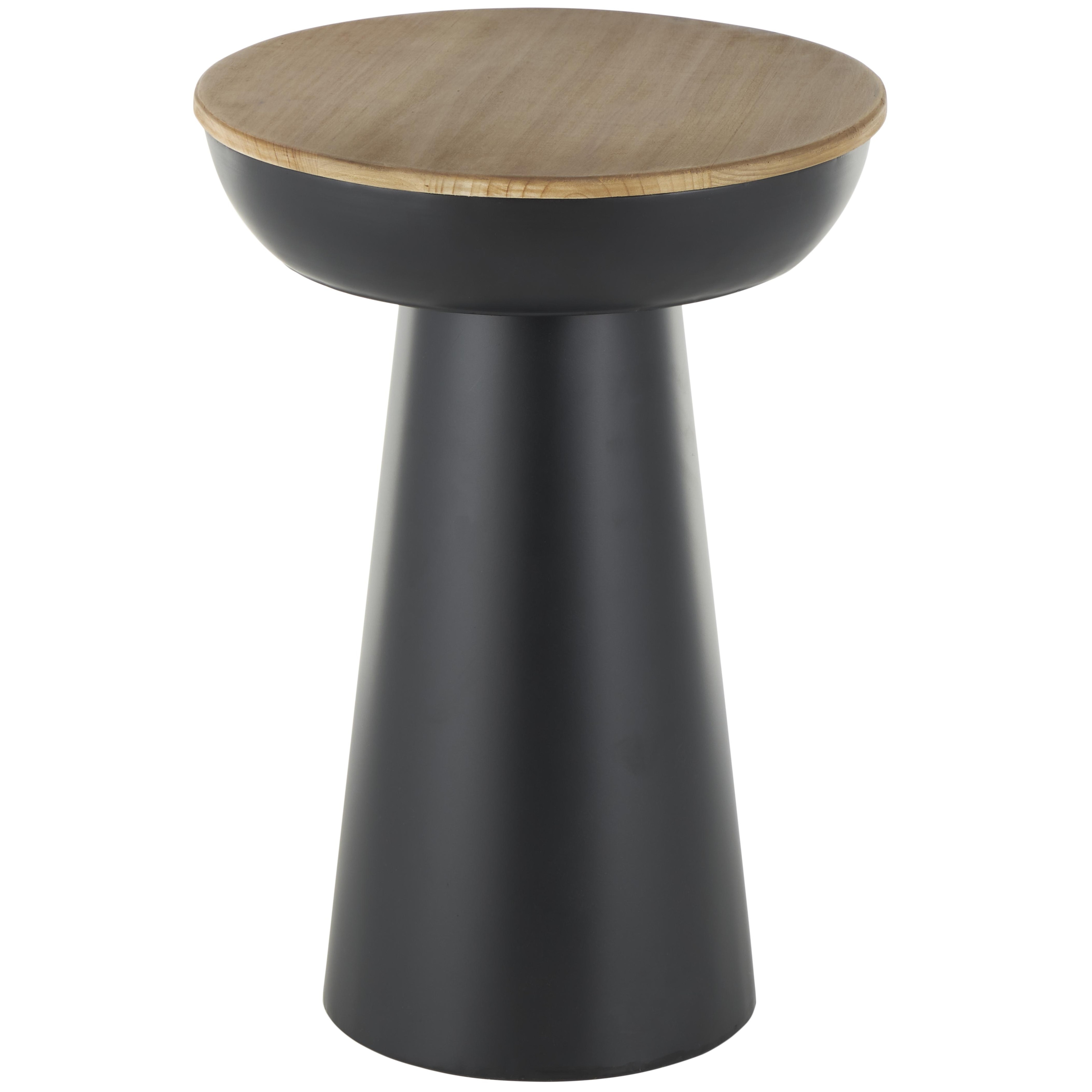 Roche River Decor - Metal Handmade Pedestal Accent Table with Brown Wood Tabletop - Black
