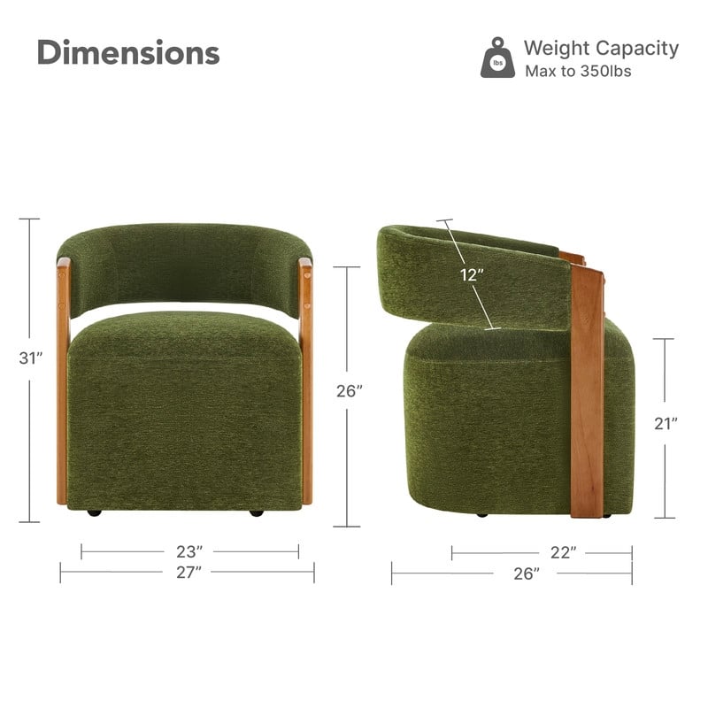 Spruce & Spring Nova Modern Upholstered Dining Chair with Casters & Wood Armrests