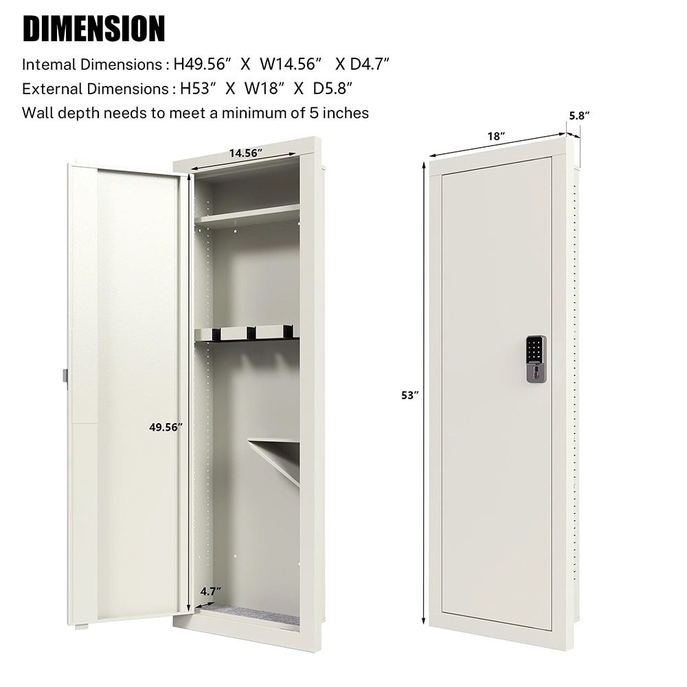 Beige In Wall Hidden Gun Cabinet, Gun Safe w/ Keypad \u0026 Adjustable Rack, image size:1000x1000
