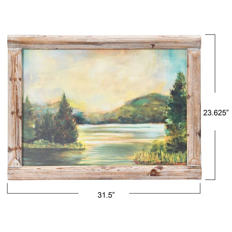 Vintage Reproduction Landscape Print with Solid Wood Frame - Multi-Color