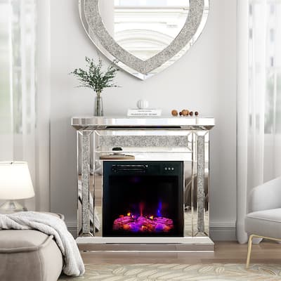 Mirrored Mantel Freestanding Electric Fireplace