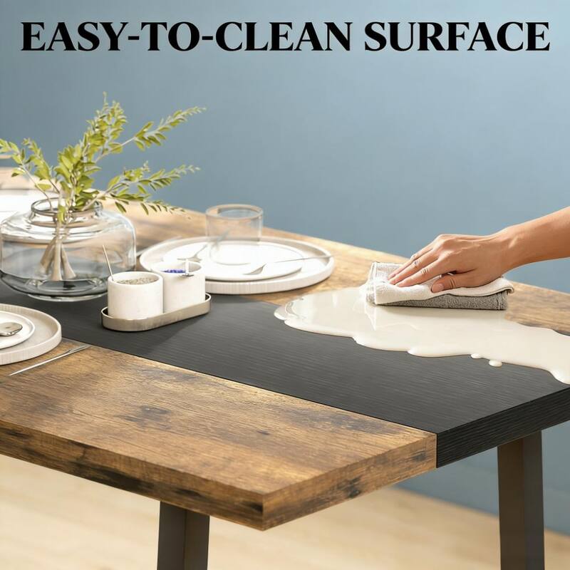 Long Dining Table, Kitchen Table with Large Tabletop and Steel Legs, for Your Home - Black,Rustic Brown