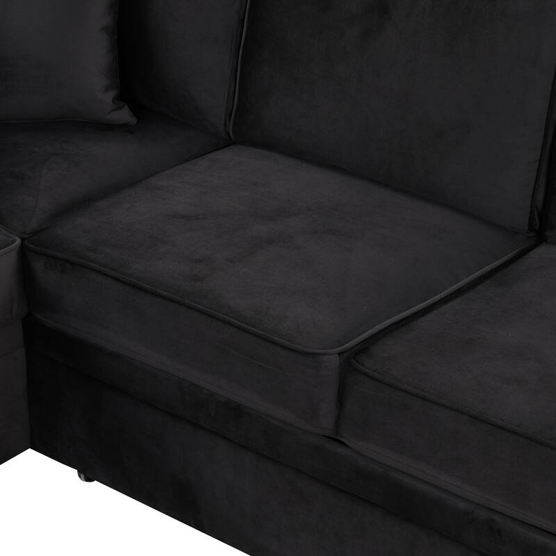 Black 84.75'' L-Shaped 5-Seat Sleeper Sofa Bed with Storage Ottoman and Pull-Out Bed, Ideal for Living Room Use