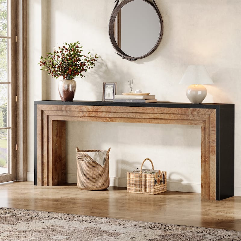 70.9 Inches Long Farmhouse Console Table for Entryway Hallway - Black&Natural Wood