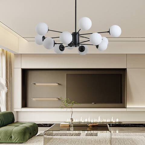 Modern 12-Light Sputnik Chandelier Ceiling Light With Globe Shade Frosted