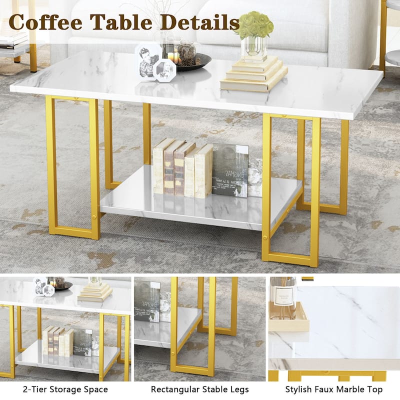 Coffee Table Set of 3, 3-Piece Table Set, Coffee Table and 2 End Tables, Living Room Table Sets