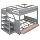 preview thumbnail 7 of 13, Gray Full Futon Bunk Beds with Staircase and Bedside Table Can be Swapped Left Right, Lower Bed Convertible Daybed with Drawers