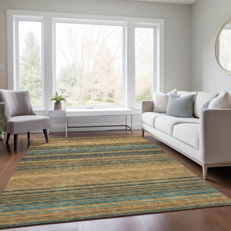 Machine Washable Indoor/ Outdoor Ombre Stripes Chantille Rug