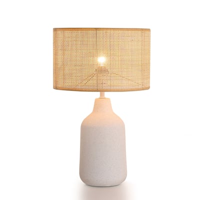 21 in. Boho Ceramic Table Lamp with Ceramic Base and Rattan Shade for Living Room, Bedroom, Dining Room