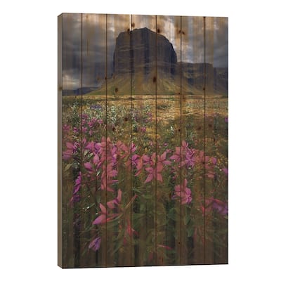Icelandic Mountains And Flowers Print On Wood by Daniel Gastager - Multi-Color