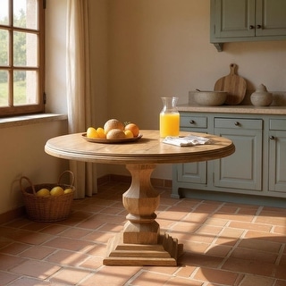 HomeRoots 54" Brown Solid Wood Pedestal Base Round Top Dining Table ...