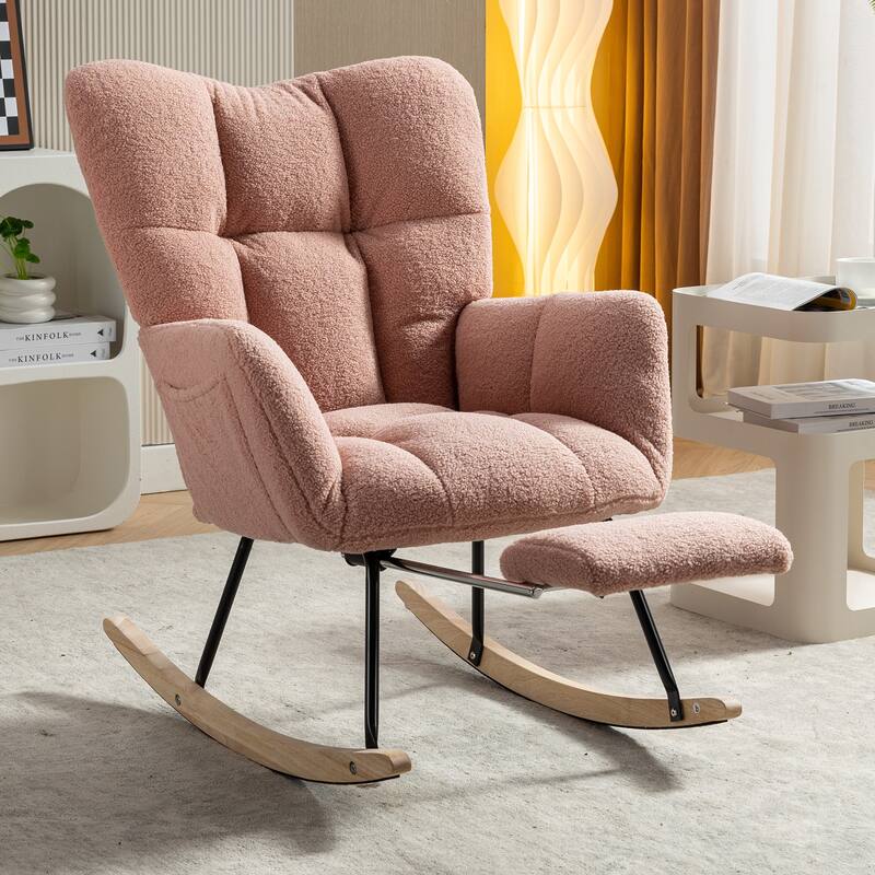 Teddy Fabric Rocking Chair With Adjustable Footrest