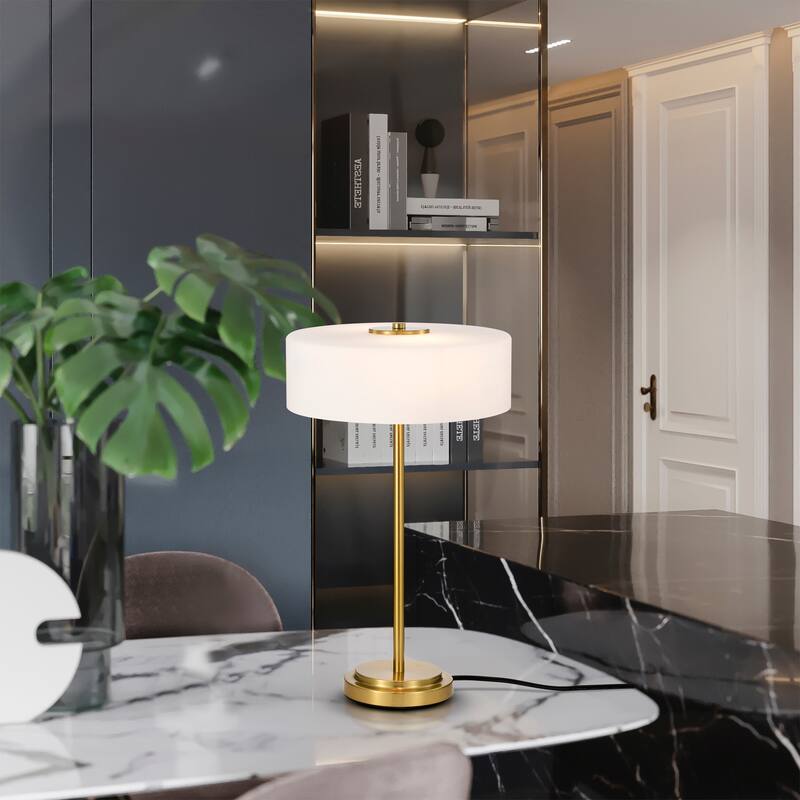 Barmine Brass Table Lamp with White Frosted Glass Shade