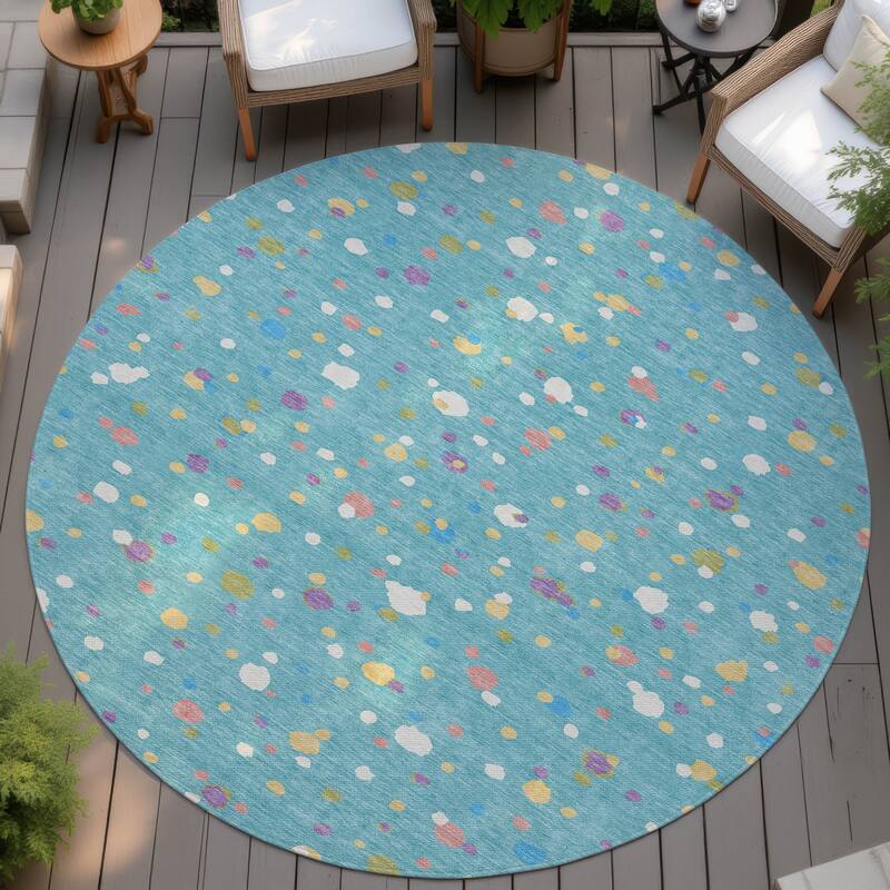 Machine Washable Indoor/ Outdoor Contemporary Sheinelle Chantille Rug - Teal - 8' x 8'
