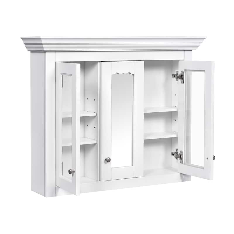 Roomfitters 35" Medicine Cabinet with Mirror, Wall Mounted Bathroom Cabinet with 5 Adjustable Shelves and Glass Doors, White