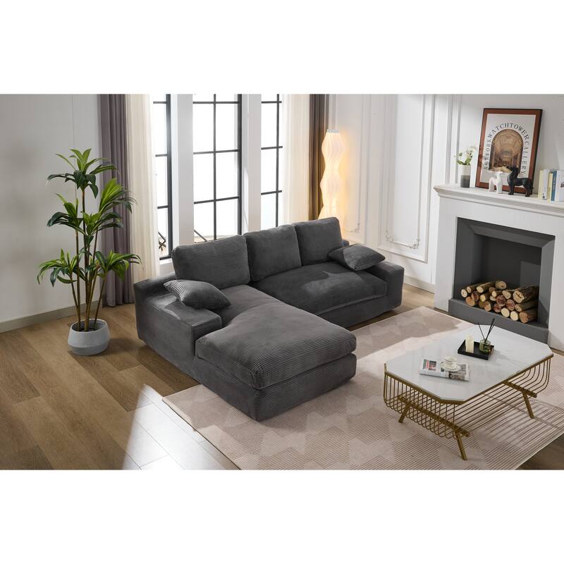 Modular Sectional Cloud Sofa with L-Shape Chaise, Corduroy Upholstered Sleeper Sofa, Compressed Sofa with Pillow